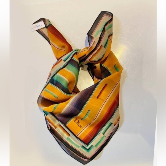 NWB Christian Dior 2000’s Silk Scarf Carre Aztec Multicolor Vintage - Picture 3 of 6